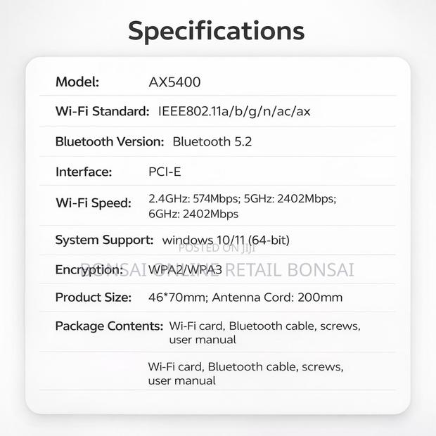 Ax5400 Wifi 6e Pcie Card, Bluetooth 5.2, Tri-Band for Desktop Pc - thumbnail 4