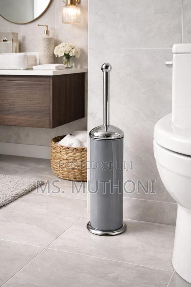 Discreet Toilet Brush and Holder With a Stainless Steel Handle.