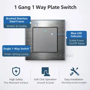 1 Gang 1 Way Wall Switch, Stainless Steel Plate With Led Indicator