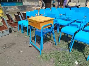 Metal and Wooden School Lockers + Classroom Chairs - main view