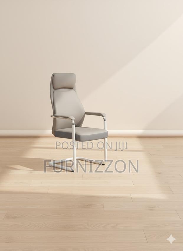 Professional Boardroom Visitors Chair Grey Leather PVC Bow Design