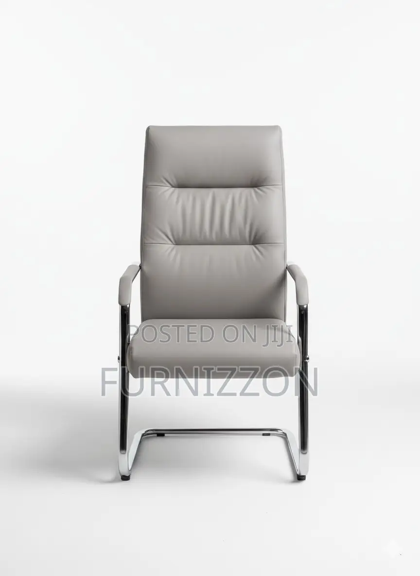 Office Meeting Grey Leather Ergonomic Visitors Chair With Iron Base