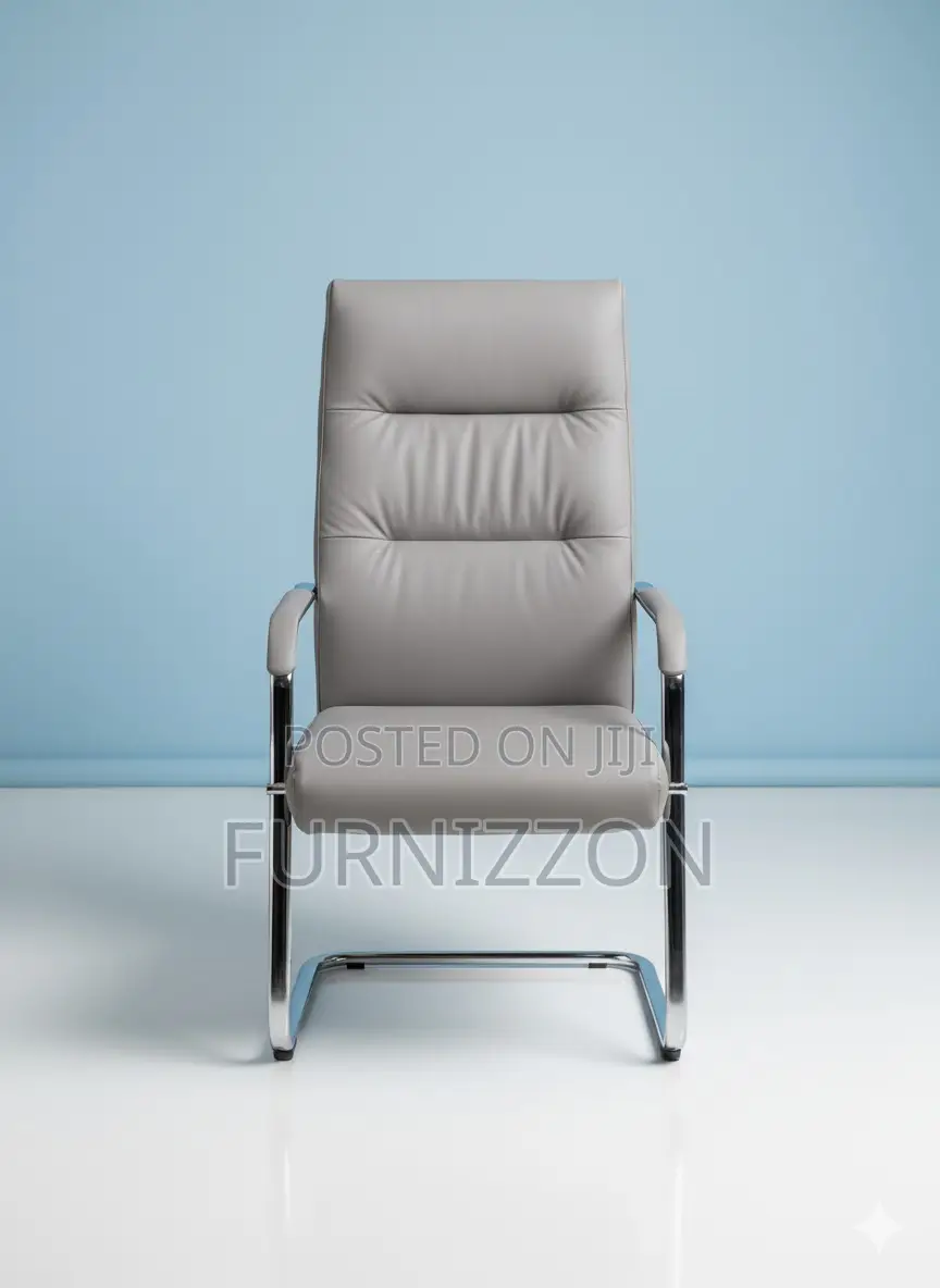 Ergonomic Visitors Office Chair Grey Leather With Iron Base