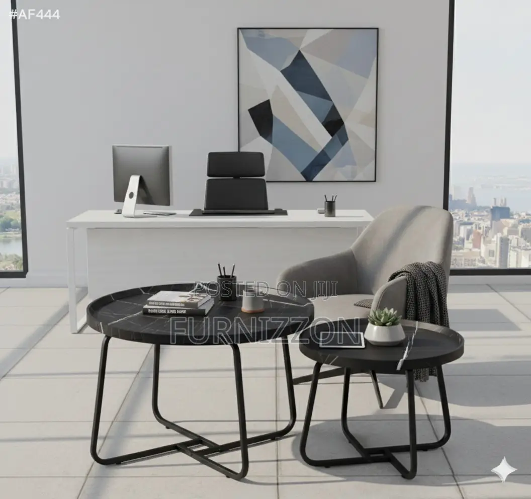 Premium Metal Frame Tea Tables (Black, Set of 2)