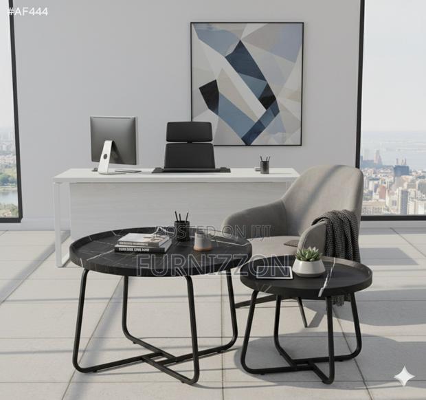 Premium Metal Frame Tea Tables (Black, Set of 2)