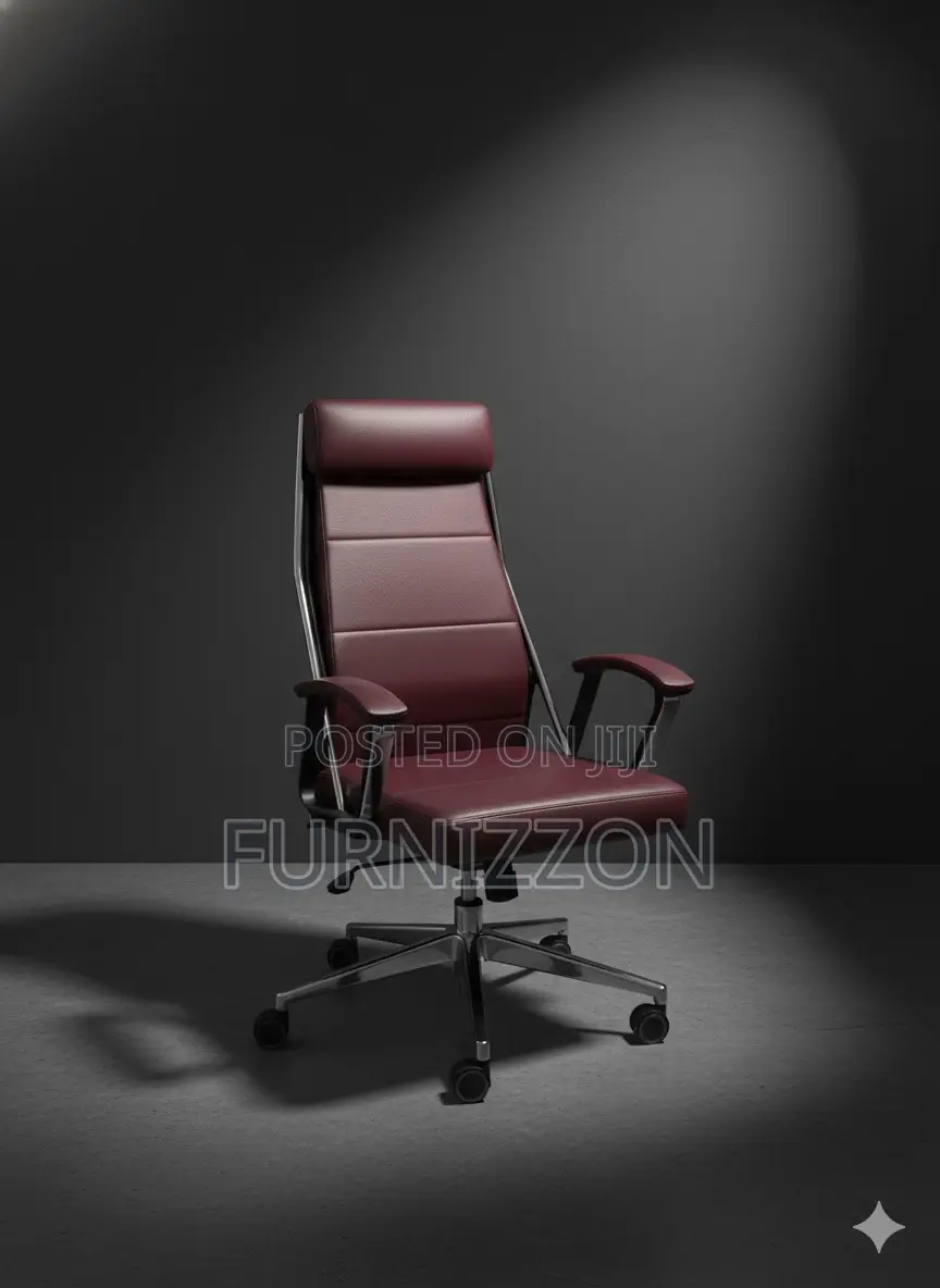 Office Desk Ergonomic Chair Brown Leather PVC Finish