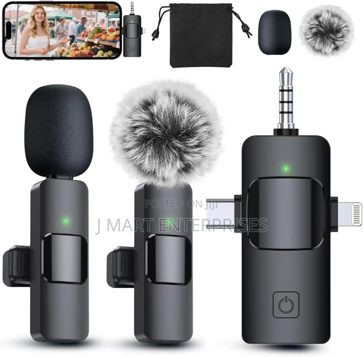 3 in 1 Professional Wireless Microphone for iPhone, Android, Camera,