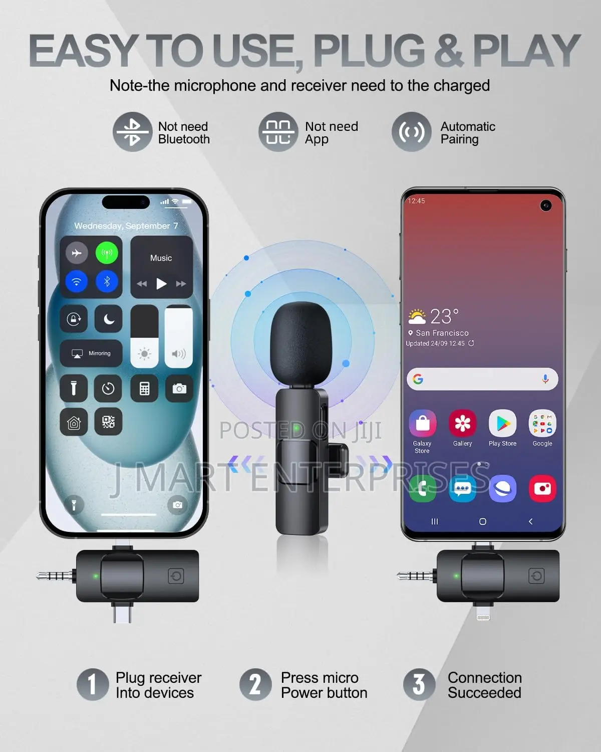 3 in 1 Professional Wireless Microphone for iPhone, Android, Camera,