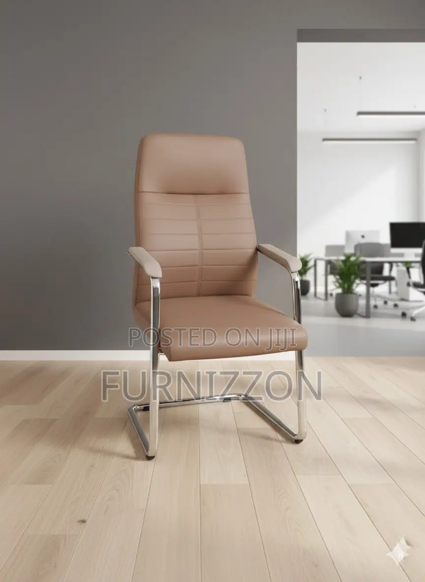 Modern Sled Base Executive Office Chair Brown Leather