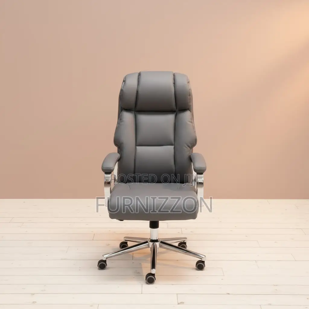 Modern Grey Leather High-Back Executive Chair