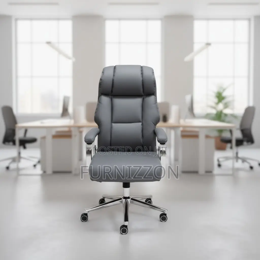 Professional Executive Office Chair Grey Leather Padded High-Back