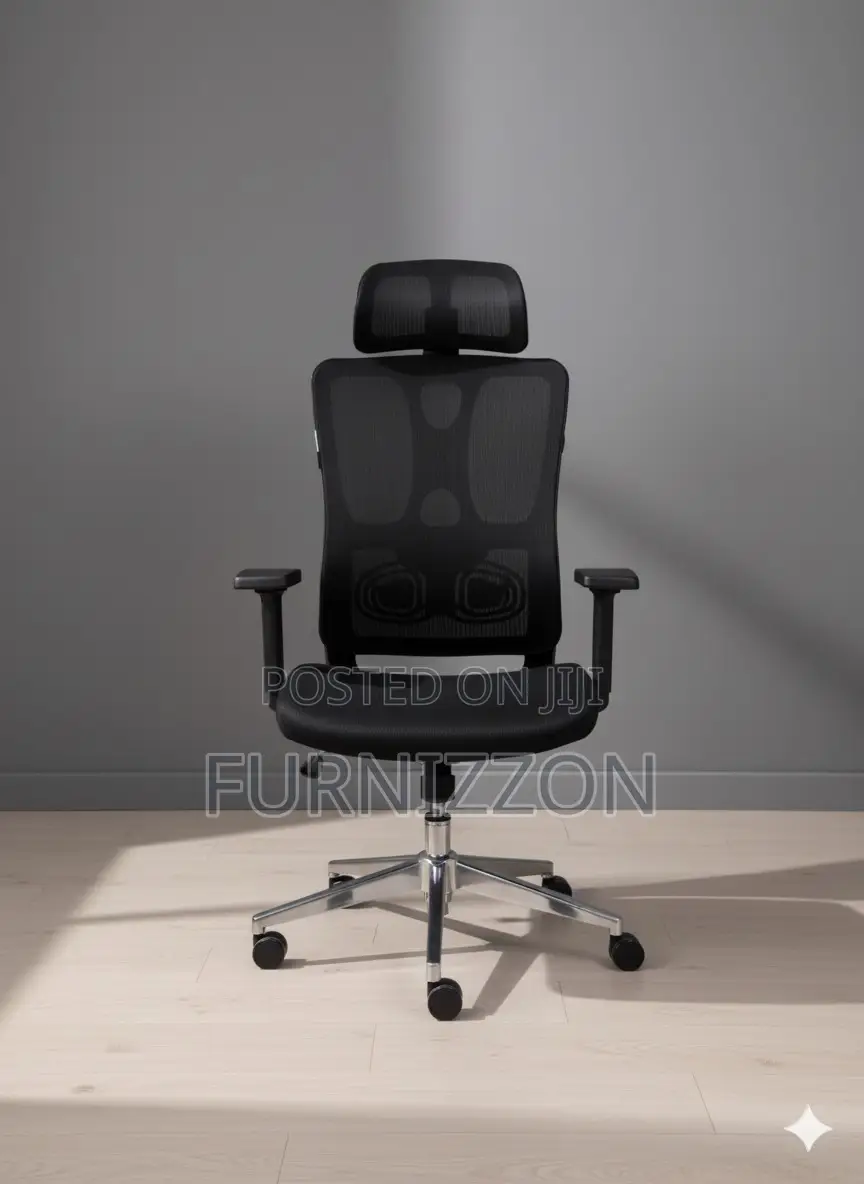 Black High-Back Mesh Ergonomic Swivel Chair With Headrest