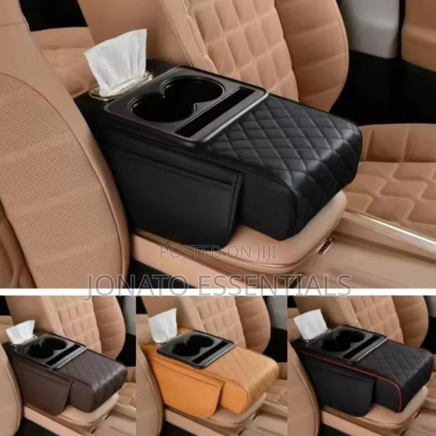 Car Armrest Cushion Pad With Cup Holders and Tissue Box - main view