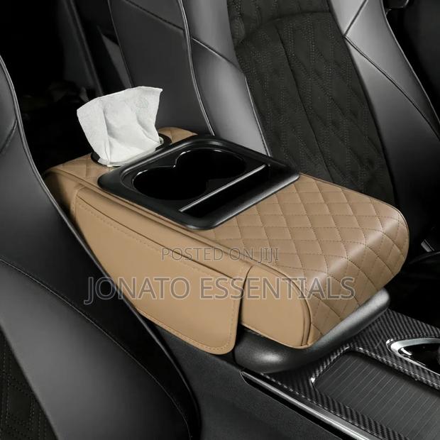 Car Armrest Cushion Pad With Cup Holders and Tissue Box - thumbnail 2