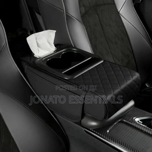 Car Armrest Cushion Pad With Cup Holders and Tissue Box - thumbnail 3