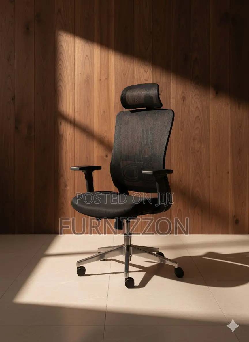 Modern Full Mesh Black Office Chair With Headrest and Swivel