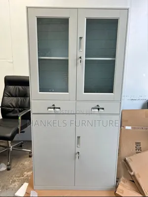 Metallic Half Glass Filing Cabinet With Drawers