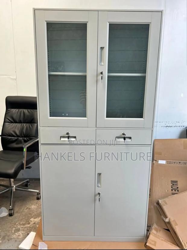 Metallic Half Glass Filing Cabinet With Drawers