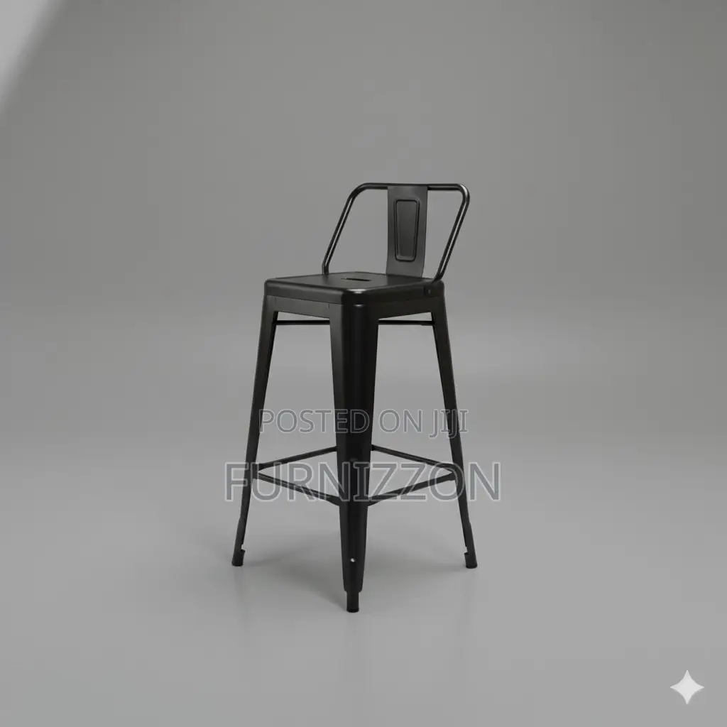 Tolix Low-Back Bar Stool With Metallic Stand