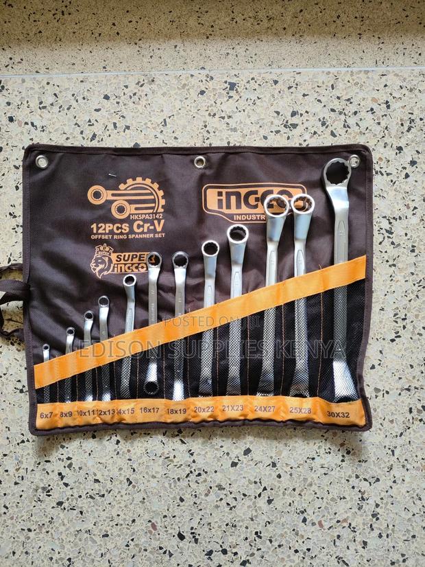 Offset Ring Spanner Ingco Double Ring Wrench Spanners Set 12pcs CRV - thumbnail 3
