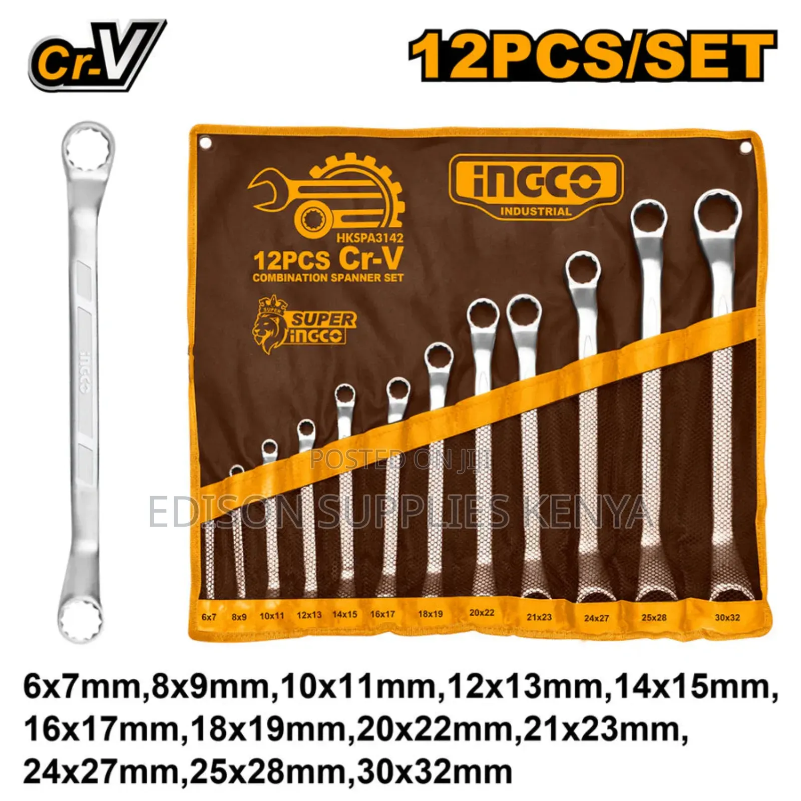 Offset Ring Spanner Ingco Double Ring Wrench Spanners Set 12pcs CRV