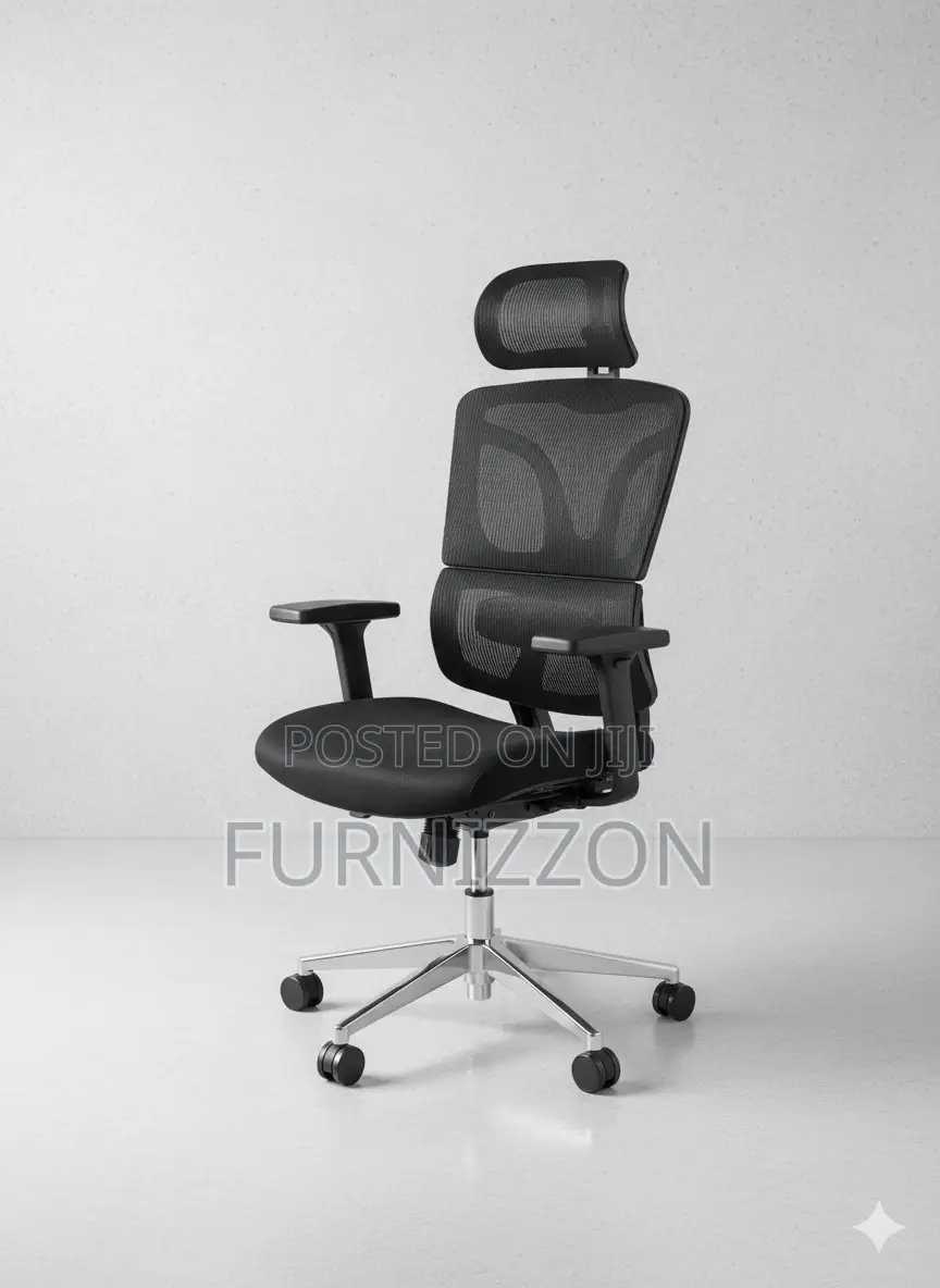 Height Adjustable Black Swivel Office Mesh Chair With Headrest