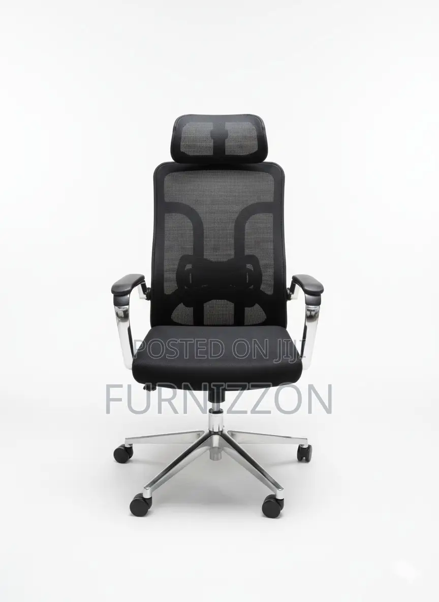 Height Adjustable Black Swivel Office Chair With Headrest