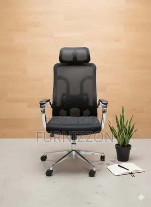 Modern Black Swivel Office Chair With Headrest