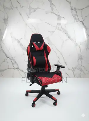 Height-Adjustable Red White Gaming Chair With Neck Pillow