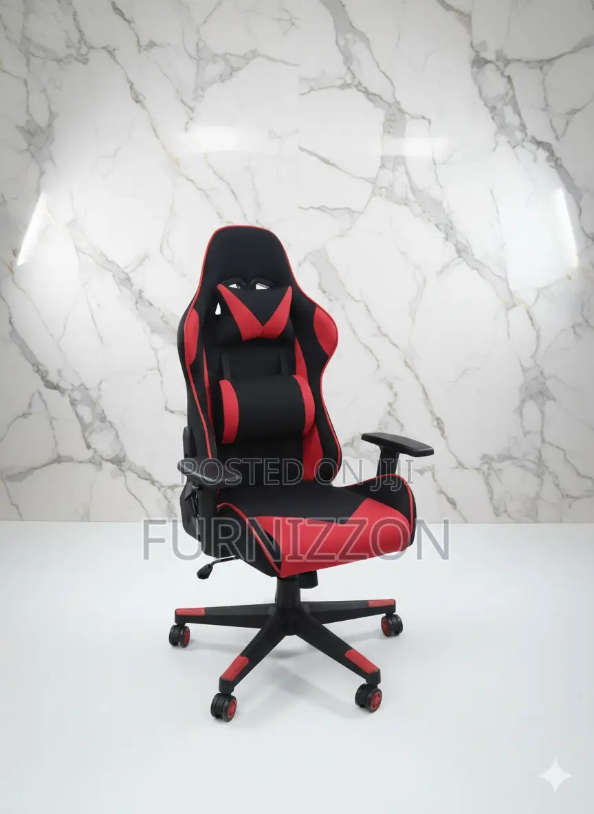 Height-Adjustable Red White Gaming Chair With Neck Pillow