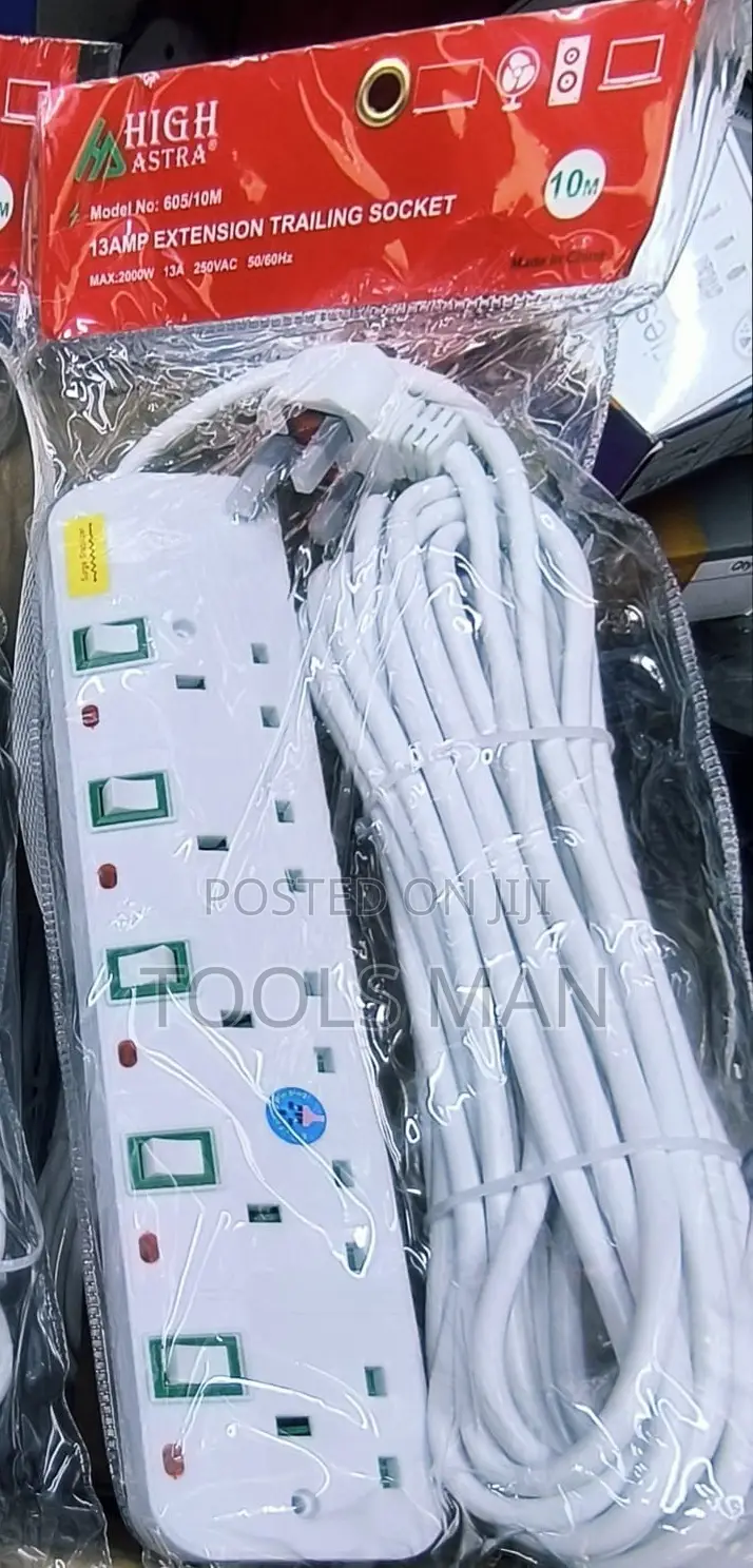 High Astra 10m Extension Trailing Socket. 5 Way Strip Sockets