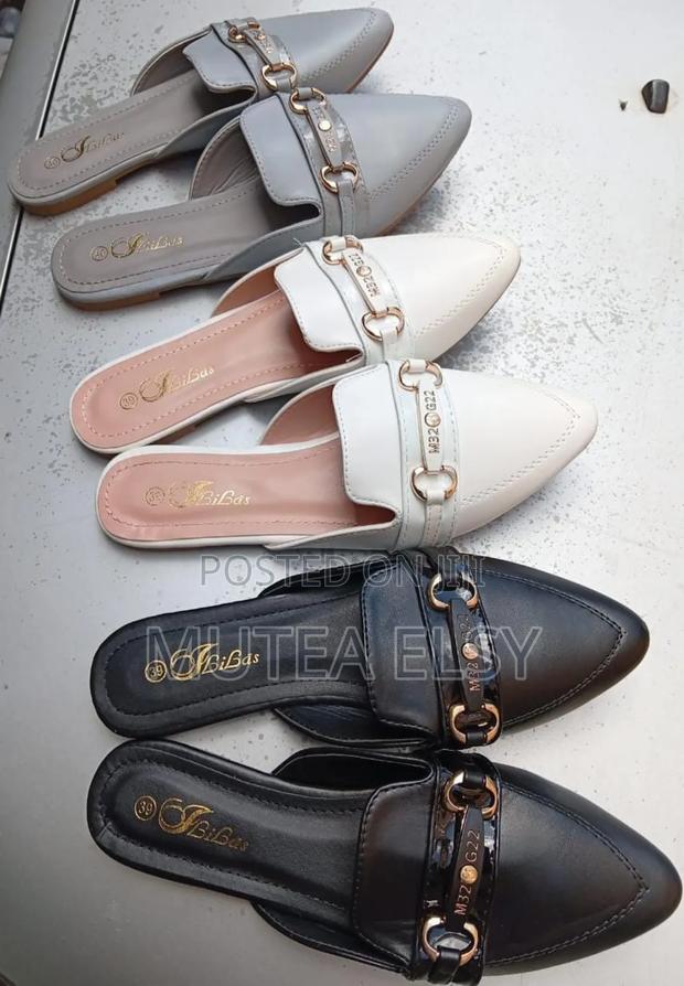 Black,White Grey Leather Pointed Ladies Mules - main view