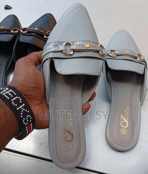 Black,White Grey Leather Pointed Ladies Mules - thumbnail 3