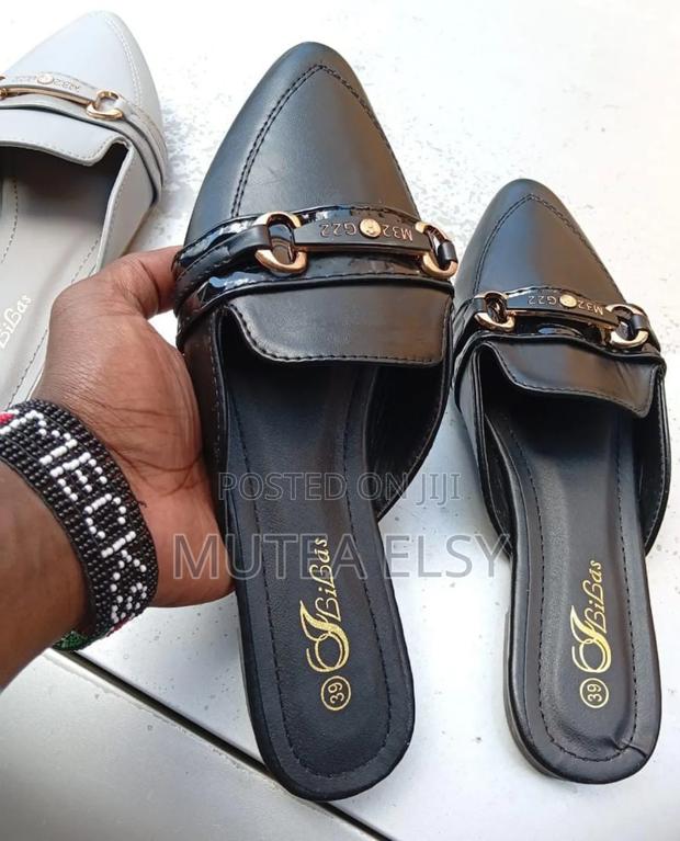 Black,White Grey Leather Pointed Ladies Mules - thumbnail 4