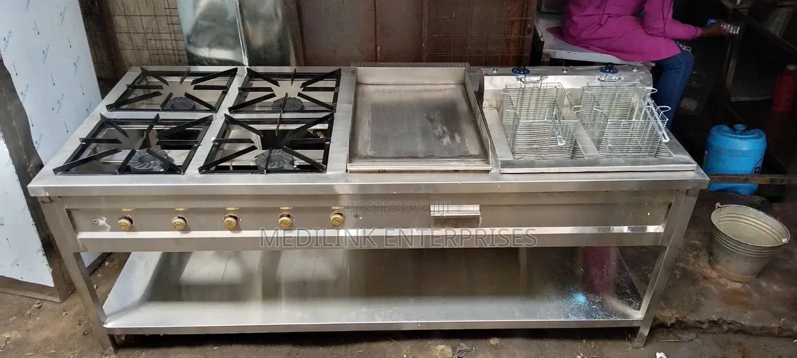 Combined Rages Stainless Steel (4-Burner+Grindle- And Double Fryer)
