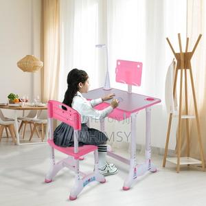 Pink Height-Adjustable Kids' Study Desk and Chair Set.