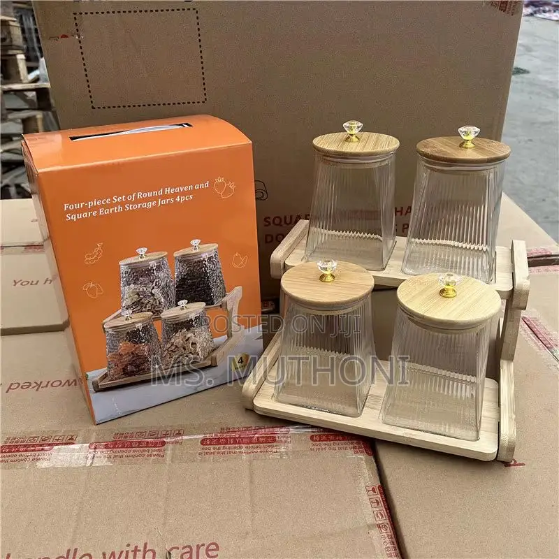 4 PCS Airtight Borosilicate Glass, Storage Jar Set With Lid and Stand