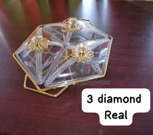 Diamond Shaped Acrylic Dish on Metallic Golden Frame Nut