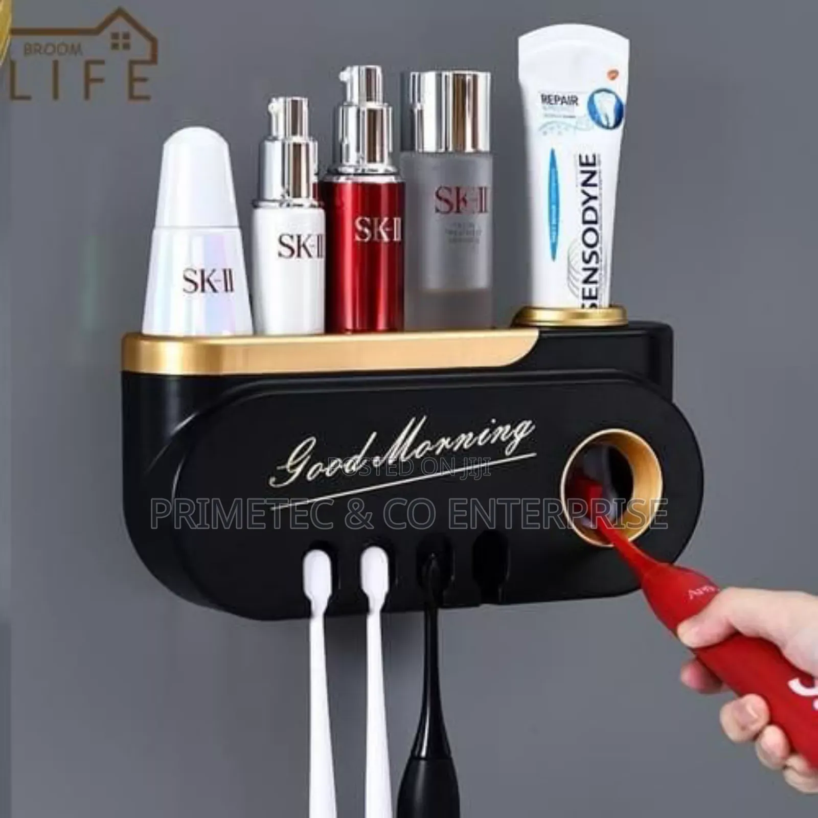 Classy Unique Good Morning Toothpaste and Toothbrush Holder