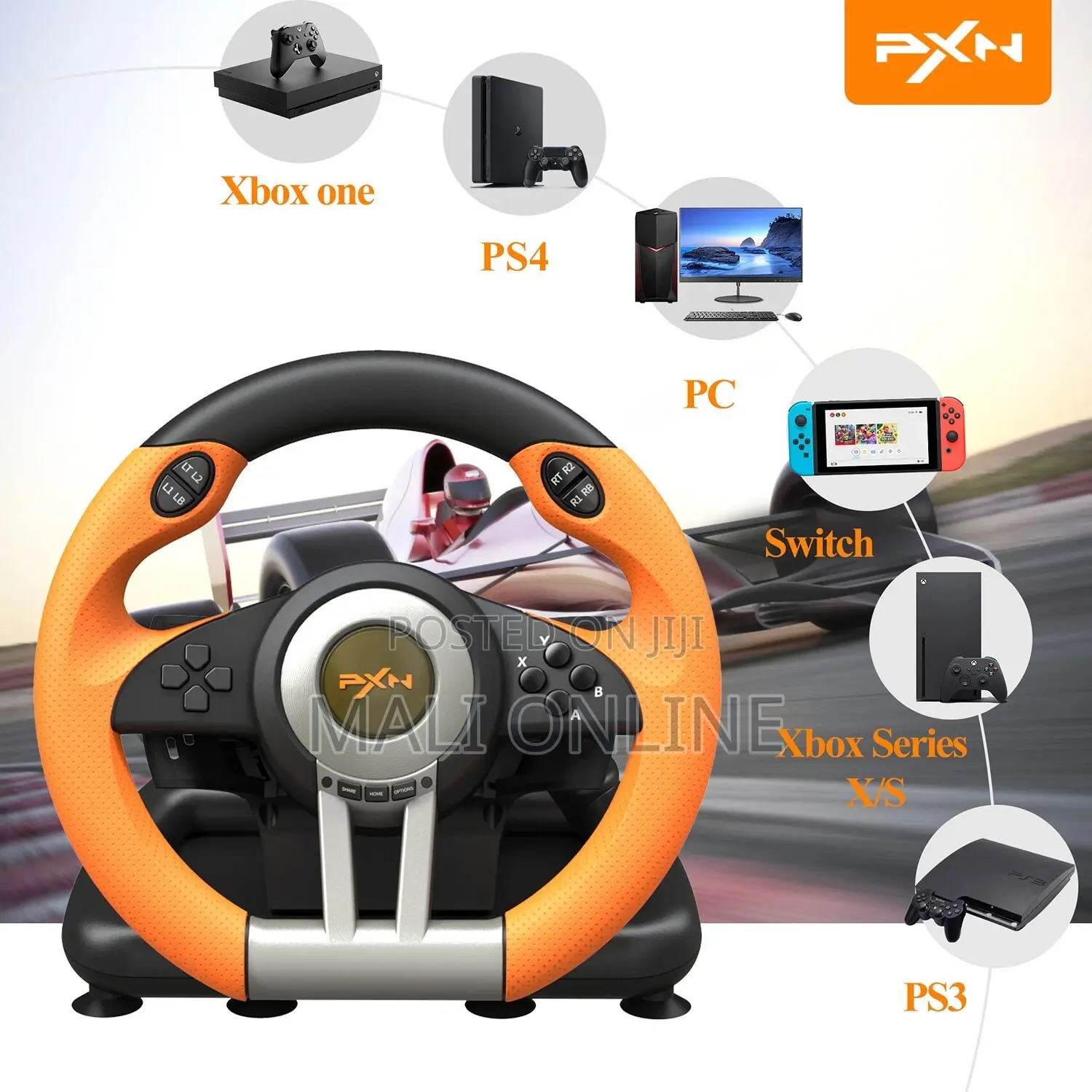 Racing Wheel With Pedals Paddle Shifters 180° Gaming Steering Wheel