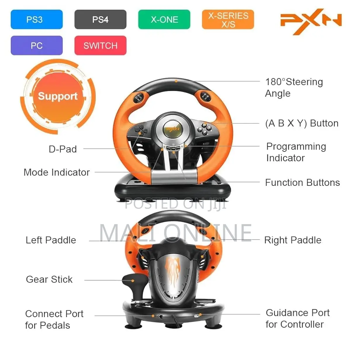 Racing Wheel With Pedals Paddle Shifters 180° Gaming Steering Wheel