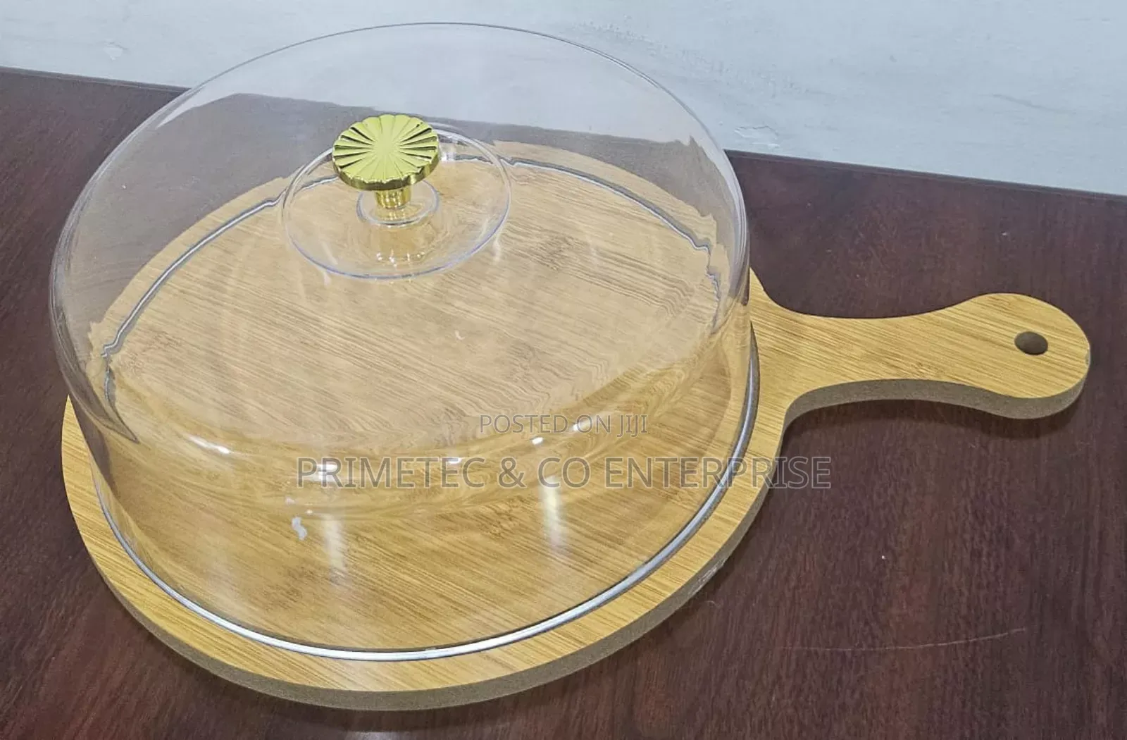 30cm Bamboo Tray With Handle + Acrylic Dome Cover.