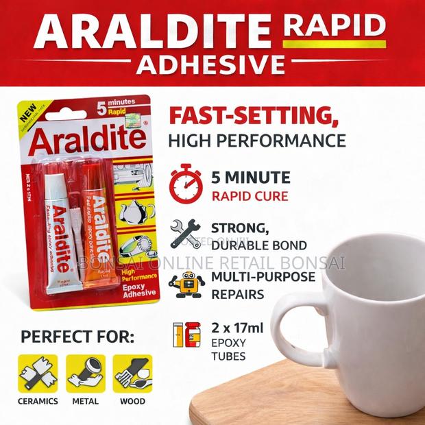 Araldite Rapid 5 Minute Epoxy Adhesive Strong Repair Glue - thumbnail 2