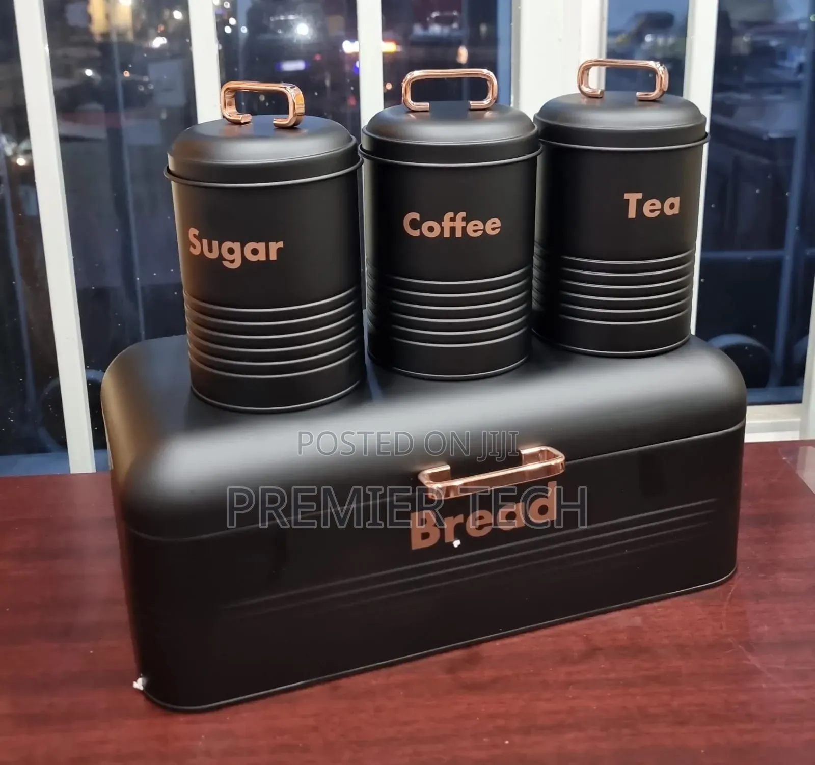 Bread Bin 42x22x17cm Plus 3x1200ml Sugar Tea Coffee Canisters