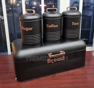 Bread Bin 42x22x17cm Plus 3x1200ml Sugar Tea Coffee Canisters
