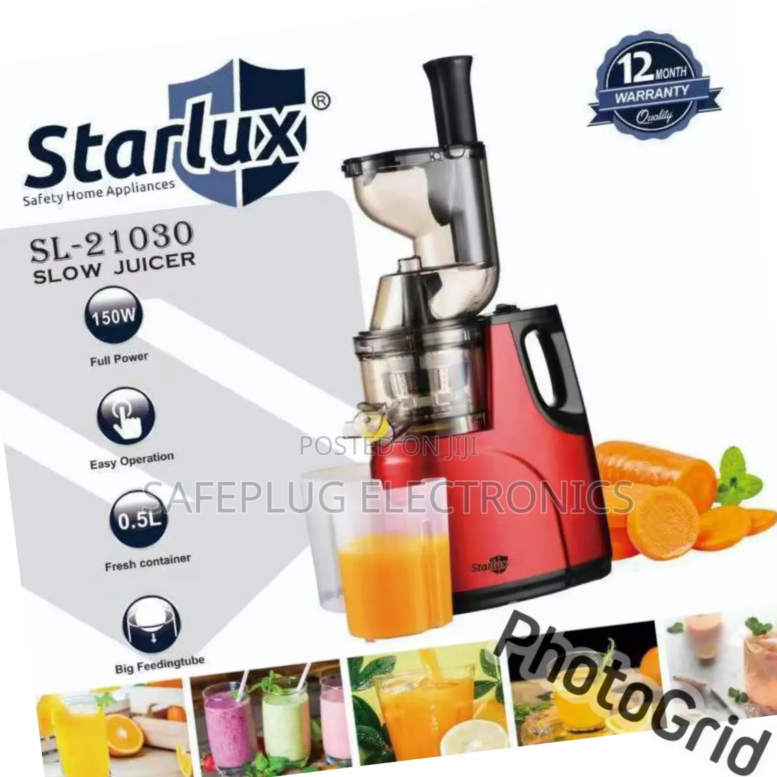 Starlux Juicer – Silent, Efficient Anti-Skid Base!