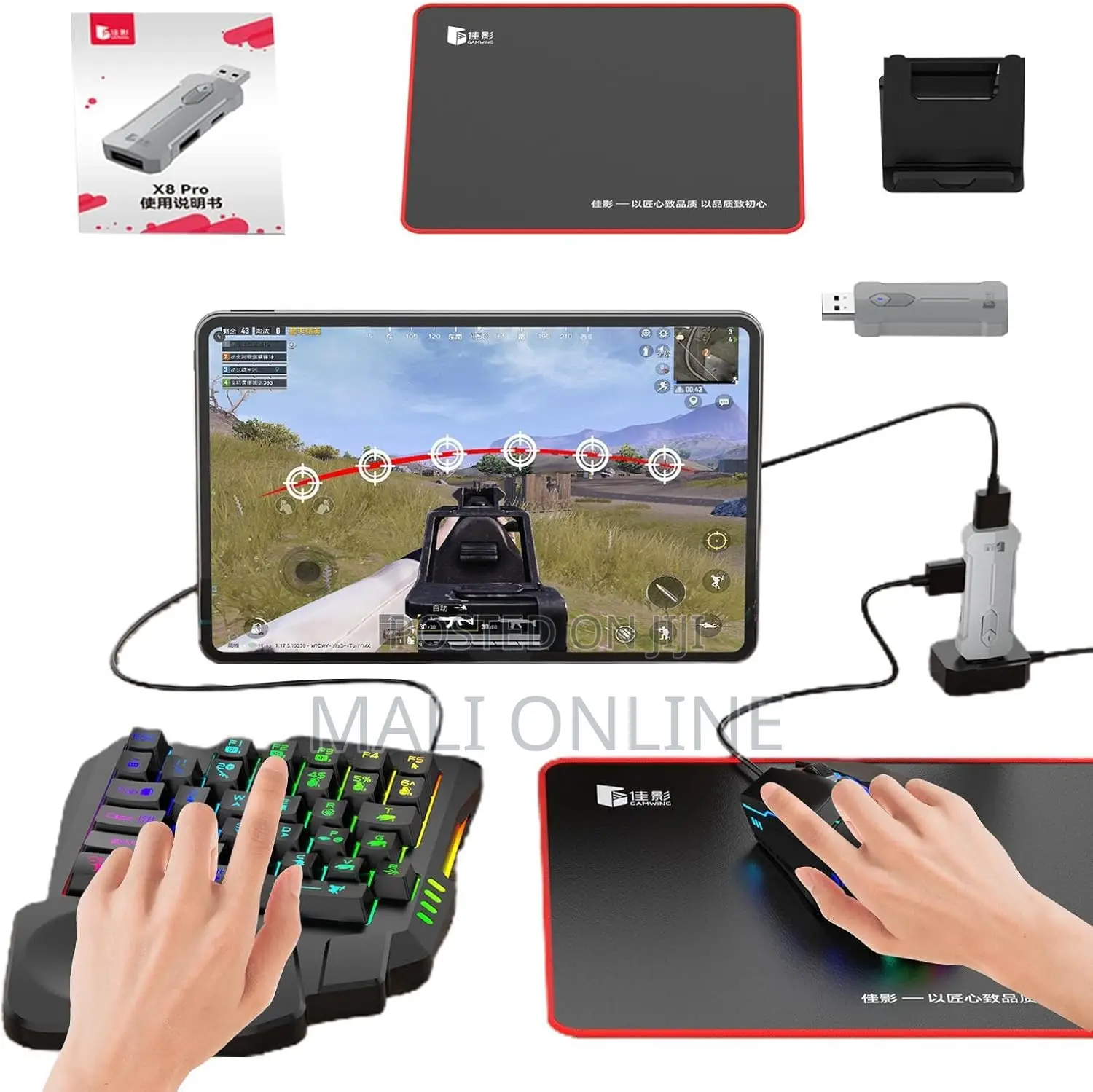 5-in-1 Mobile Gaming Keyboard Mouse Combo RGB Half-Hand Mini Keyboard