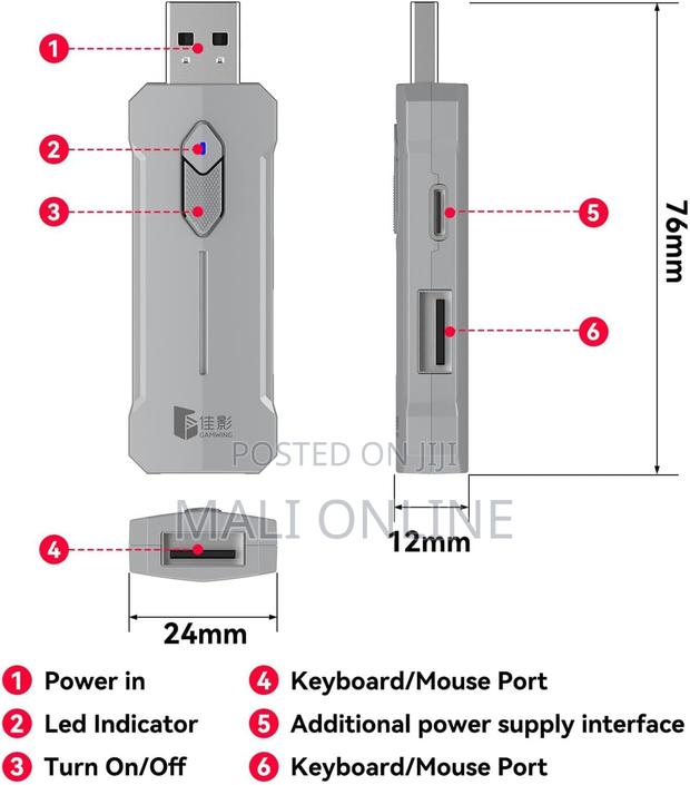 5-in-1 Mobile Gaming Keyboard Mouse Combo RGB Half-Hand Mini Keyboard - thumbnail 2