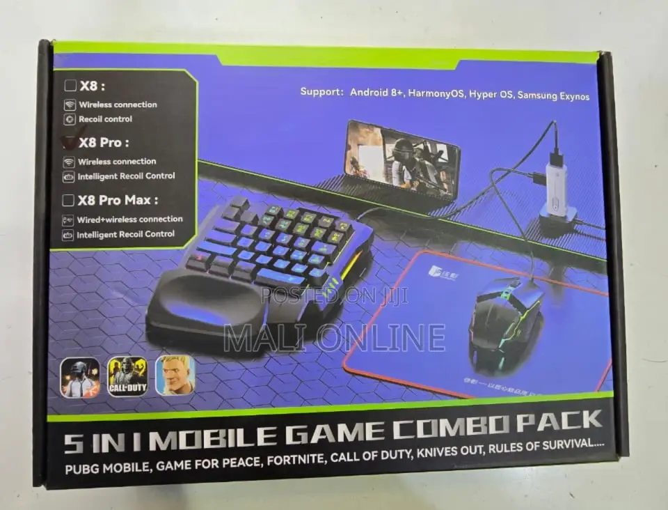 5-in-1 Mobile Gaming Keyboard Mouse Combo RGB Half-Hand Mini Keyboard