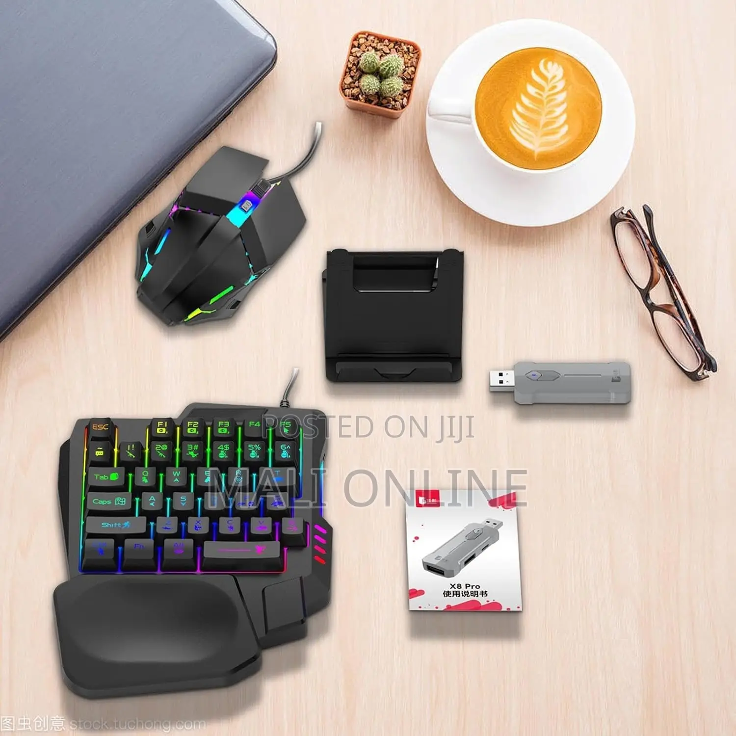 5-in-1 Mobile Gaming Keyboard Mouse Combo RGB Half-Hand Mini Keyboard